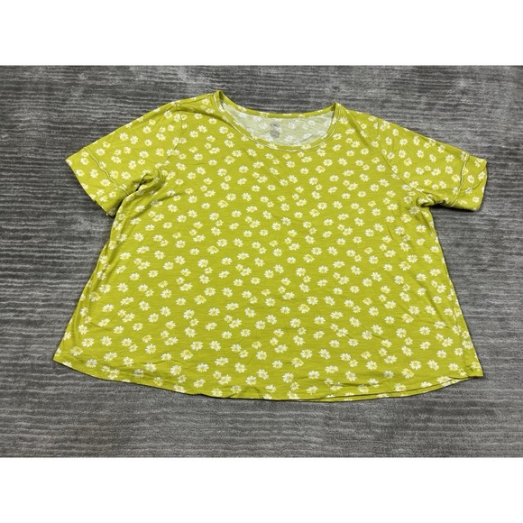 Cato Top Womens 26/28W Green Floral Short‎ Sleeve Cotton Blend - Picture 1 of 9